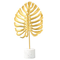 Metal Ginkgo Leaf & Monstera Leaf Figurine Ornaments with Crystal Ball Base for Home Decor