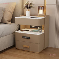 Smart Nightstand with Wireless Charging, LED Light, and Power Strip, Modern Luxury Rock Board Bedside Table with Storage for Home