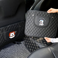 Cartoon Car Backseat Kick Mat Protector with Storage Pockets, PU Leather Anti-Dirty Pad for Kids