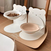 Ceramic Pet Bowl with Adjustable Elevated Stand for Cats and Small Dogs, Tilted Design for Neck Protection, Anti-Spill