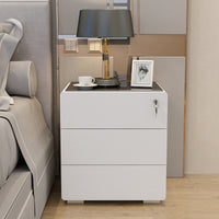Bedside Table, Solid Wood Eco-Board Painted Nightstand with Lock, Modern Minimalist Bedroom Glass Small Storage Cabinet, Fully Assembled