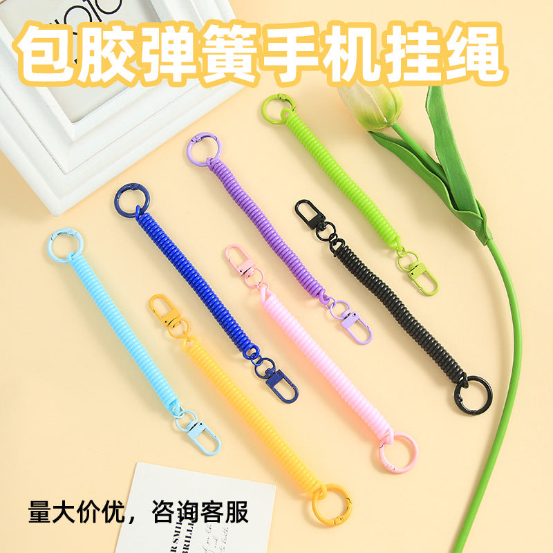 Coiled Spring Lanyard Keychain with Anti-Loss Elastic Rope for Keys and Door Clasps