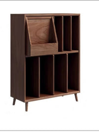 Solid Wood Record Player Cabinet with Storage, Bookshelf, and Side Table Functionality