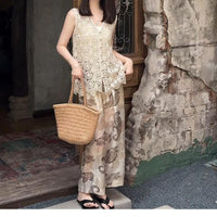 Women's Autumn Elastic Waist Printed Wide-Leg Trousers