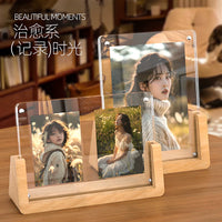 Solid Wood Photo Frame with Acrylic Display for Desktop Pictures and Postcards
