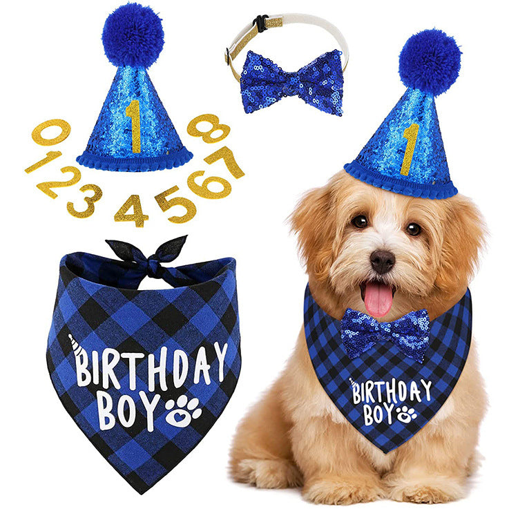 Pet Dog Birthday Party Decoration Set with Bandana, Hat, and Bow Tie