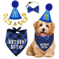 Pet Dog Birthday Party Decoration Set with Bandana, Hat, and Bow Tie