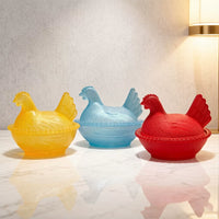 Crystal Glass Hen Candy Dish with Lid, Decorative Chicken Figurine Storage Jar for Living Room Decor