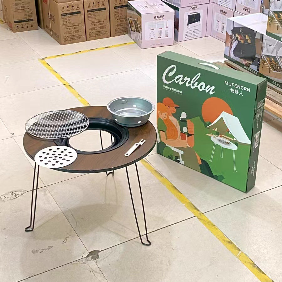 Portable Folding Fire Pit Table for Tea, BBQ, Outdoor Camping, Charcoal Grill