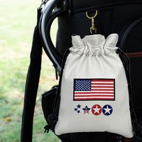Golf Drawstring PU Ball Pouch with USA Skull Embroidery, Waterproof & Portable