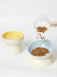 Elevated Ceramic Pet Bowl for Cats & Small Dogs, Tilted or Flat Mouth Design, Neck Protection Food & Water Dish