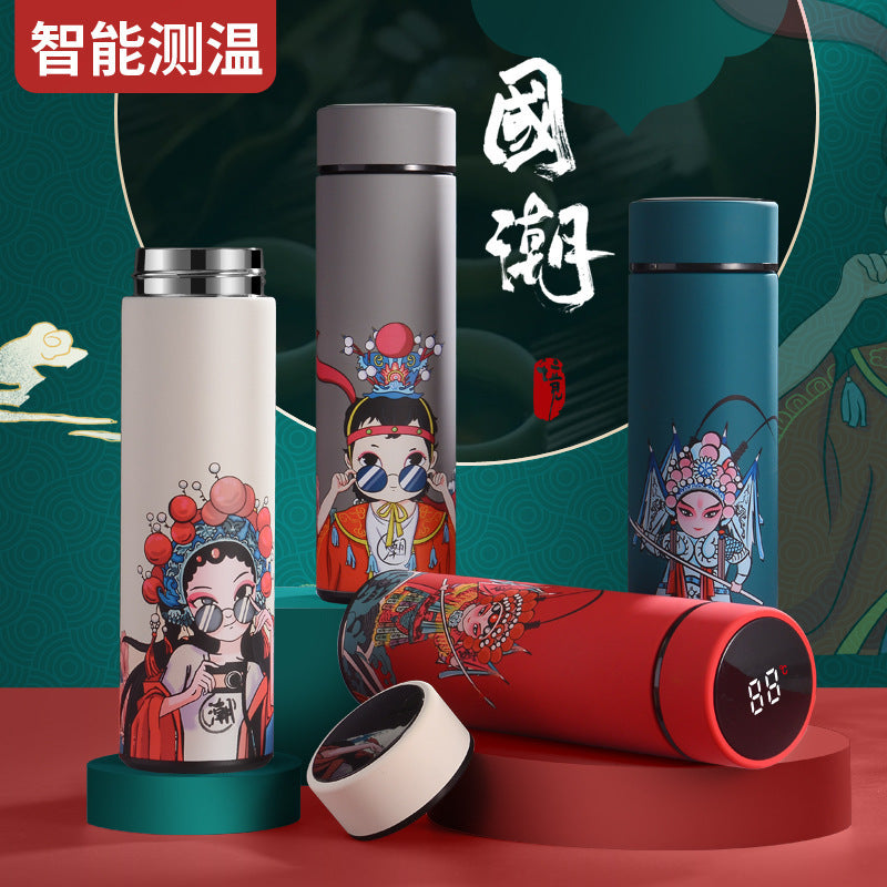 Chinese Opera Style 304 Stainless Steel Smart Insulated Bottle with LED Temperature Display
