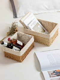 Handwoven Rattan Storage Basket for Desk Organization, Cosmetics, Keys, Snacks