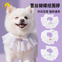 Pet Bib Collar with Bowknot Lace for Cats and Small Dogs, Cotton Bandana Scarf