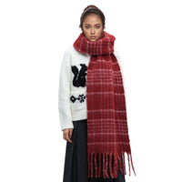 Plaid Wool Blend Tassel Scarf for Winter, Korean Style Mohair Warm Neck Wrap for Men and Women