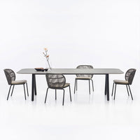 Outdoor Patio Wicker Dining Set with Rock Slab Table and Chairs, Weather-Resistant for Garden, Balcony, and Villa