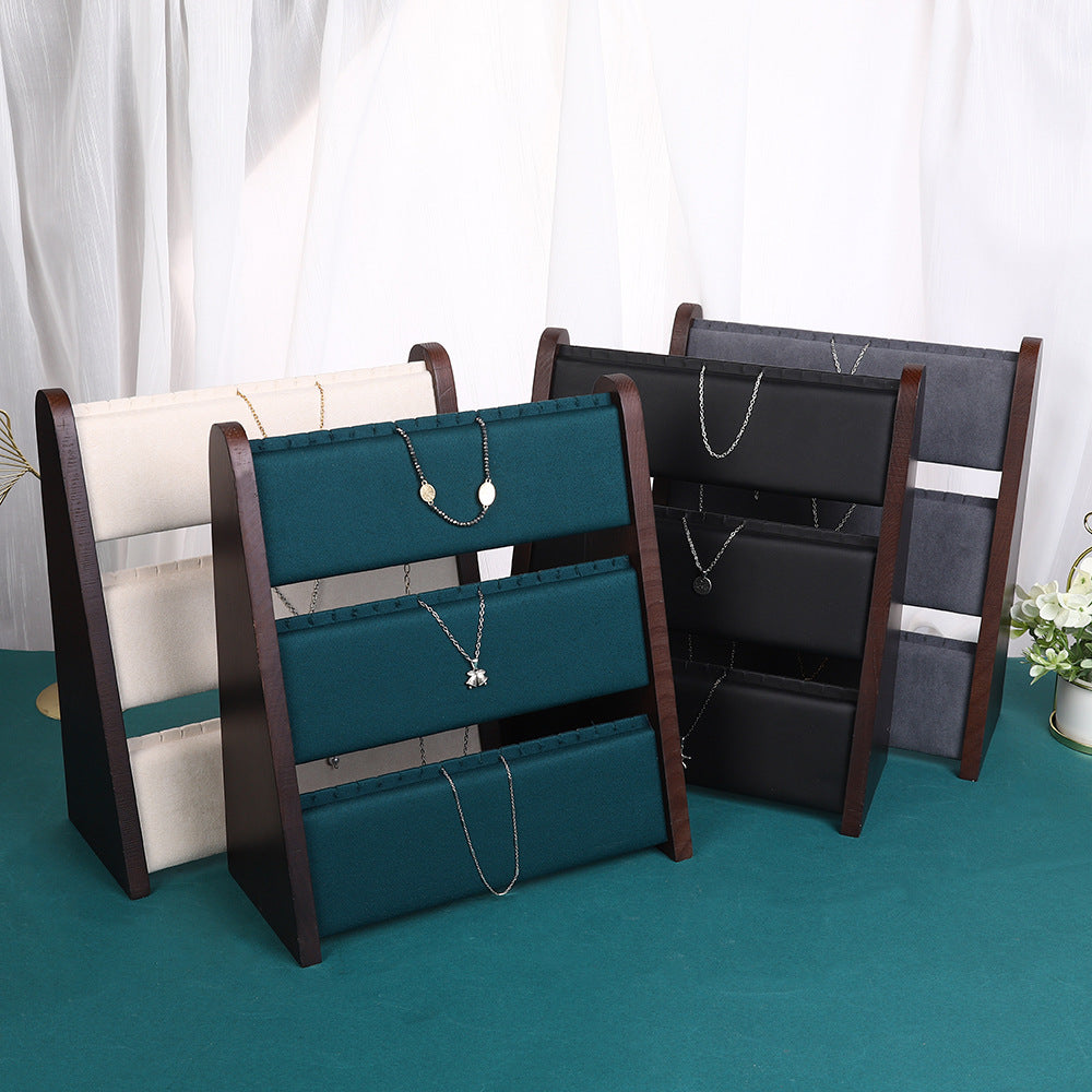 Walnut Wood 2-Tier Necklace Display Stand Jewelry Organizer for Bracelets and Necklaces