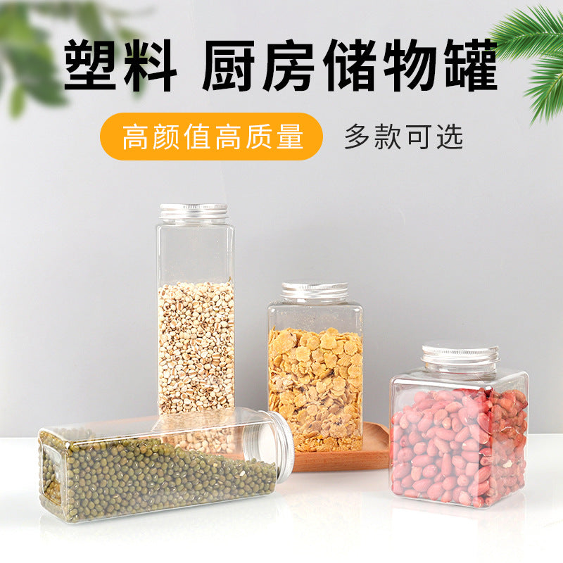 Square PET Food Storage Containers with Airtight Lids for Grains and Dry Goods