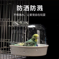Bird Bath Tub with Anti-Splash Cover for Parrots Mynahs External Hanging Design