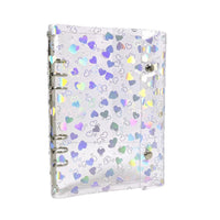 A5 Laser Heart Double Buckle 6-Ring Binder Notebook with PP Cover, Portable Journal & Card Holder