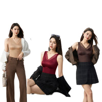 Women's V-Neck Thermal Camisole with Built-in Bra Pads, Silk-Blend Brushed Warm Base Layer
