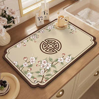 New Chinese Style Diatomaceous Earth Kitchen Drain Mat Absorbent Non-Slip Table Mat for Dishes and Cups