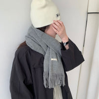 Women's Wool Blend Scarf Winter Warm Solid Color Korean Style Fashion Tassel Woven Shawl
