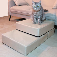 Foldable 3-Step Pet Stairs with Removable Cover for Small Dogs