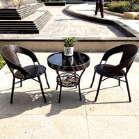 Rattan Bistro Set Outdoor Patio Furniture - 2 Chairs and 1 Round Table