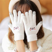 Smiling Face Plush Touchscreen Winter Gloves for Women, Warm Fleece Lined Cycling Gloves