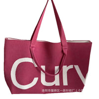 Knitted Tote Bag with Letter Pattern, Large Capacity Shoulder Bag for Women