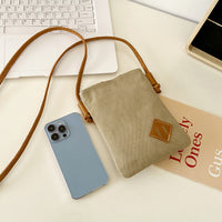 Premium Canvas & Leather Vertical Phone Bag with Adjustable Shoulder Strap