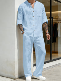 Men's Vintage Stand Collar Linen Long Sleeve Shirt & Pants Set