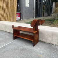 Solid Wood Outdoor Shoe Changing Bench with Storage and Decorative Dog Design, Waterproof & Mildew Proof