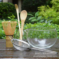 Matcha Tea Ceremony Set with Clear Glass Bowl and Bamboo Whisk
