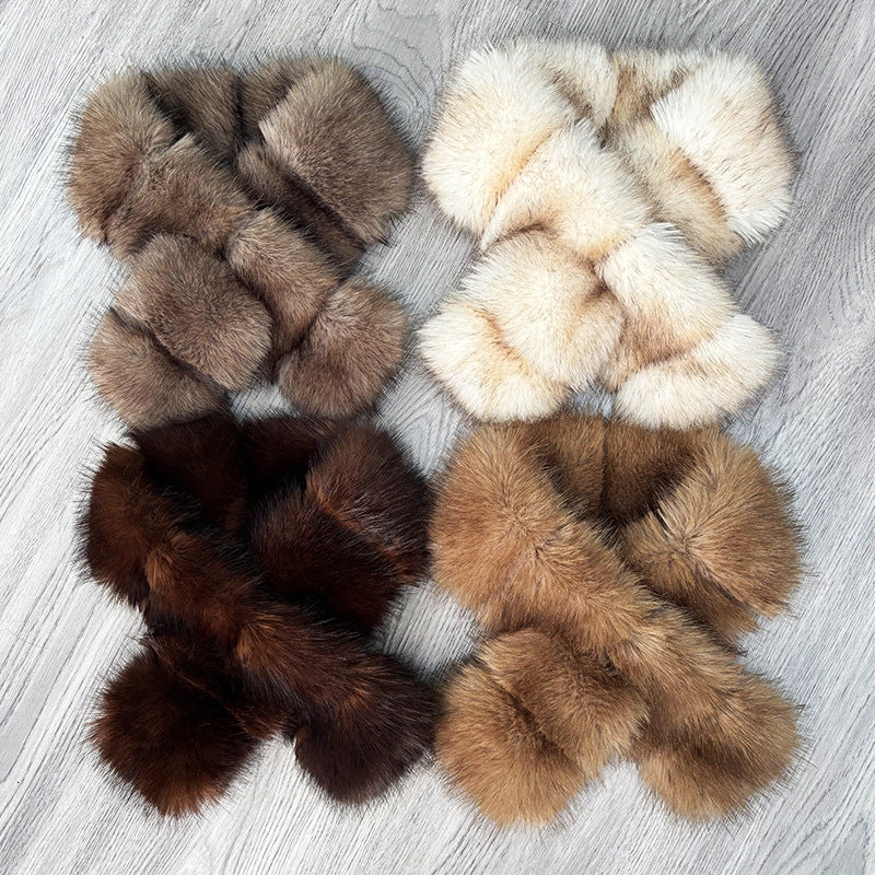 Faux Fox Fur Scarf Thickened Warm Cross Neck Warmer