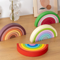 Wooden Rainbow Stacking Blocks for Toddlers, Educational Color Recognition Arch Building Toy
