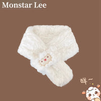 Monstar Lee Japanese Cartoon Sheep Plush Cross Scarf for Women, Winter Warm Couple Neck Warmer