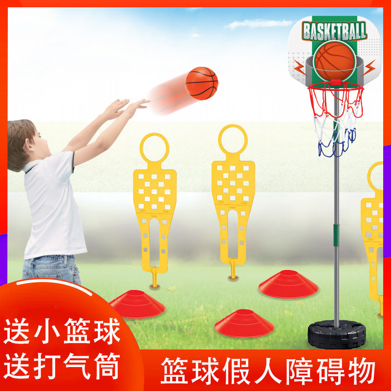Kids Portable Basketball Hoop Set with Dummy Obstacle Training for Outdoor Indoor Multi-Player Competitive Interactive Toy