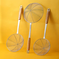Stainless Steel Skimmer with Wooden Handle for Hot Pot, Dumplings, and Frying