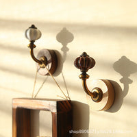 Vintage Ceramic Pumpkin & Beech Wood Wall Hooks for Entryway & Home Decor, Drill-Free Adhesive or Punch Installation