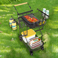 Portable Outdoor BBQ Grill with Wheels, Foldable Charcoal Barbecue Smoker for Camping Picnic Tailgating