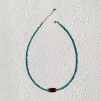 Vintage Beaded Choker Necklace with Red and Blue Accents, Delicate Palace Style Clavicle Chain