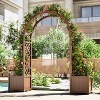 Wooden Outdoor Garden Arch Arbor Pergola with Planter Boxes for Climbing Plants, Solid Wood Courtyard Decoration