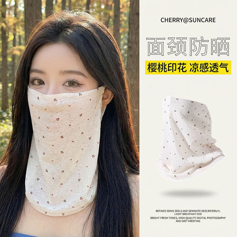 Summer Cooling Neck Gaiter with Ear Loops, Breathable Floral Print UV Protection Face Mask
