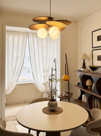Jian Dun Vintage Rattan Pendant Light for Dining Room and Study, Walnut Finish