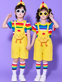 Kids' Chick Overalls Costume Set with Headpiece for Stage Performance