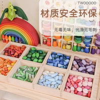 Wooden Rainbow Building Blocks Set for Kids, Beechwood & Basswood Art Construction Toy