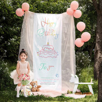 Outdoor Birthday Party Decor White Mesh Backdrop Set for Girls