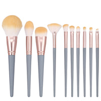 10-Piece Professional Makeup Brush Set with Wooden Handles and Synthetic Bristles